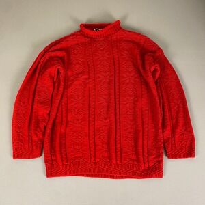 Vintage Adele Knitwear‎ Sweater Women's Large Red Turtleneck Textured Made USA